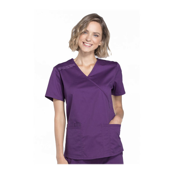 Cherokee Scrubs Workwear Top WW Core Stretch Mock Wrap Top Eggplant Top