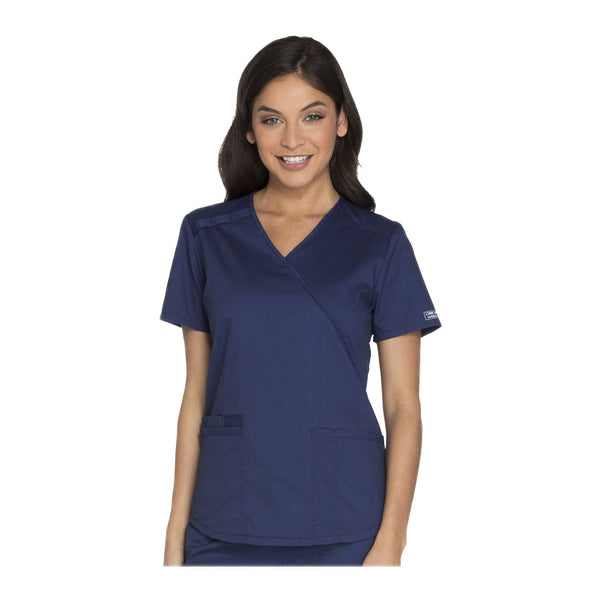 Cherokee Workwear Top WW Core Stretch Mock Wrap Top Navy Top