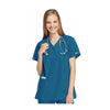 Cherokee Workwear Top WW Mock Wrap Tunic Caribbean Blue Top