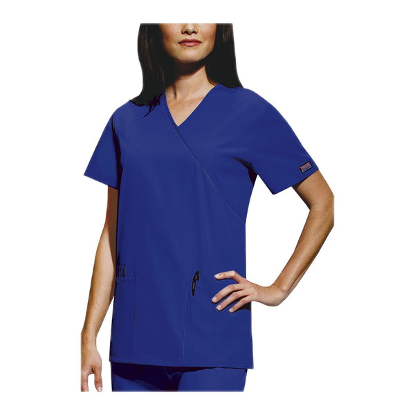 Cherokee Workwear Top WW Mock Wrap Tunic Galaxy Blue Top