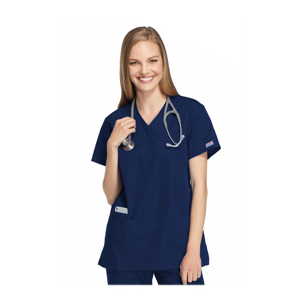 Cherokee Workwear Top WW Mock Wrap Tunic Navy Top