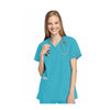 Cherokee Workwear Top WW Mock Wrap Tunic Turquoise Top