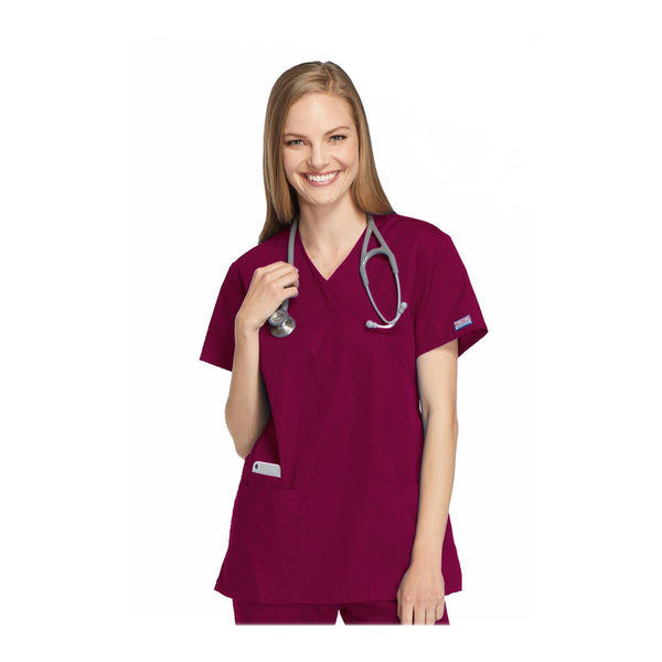 Cherokee Workwear Top WW Mock Wrap Tunic Wine Top