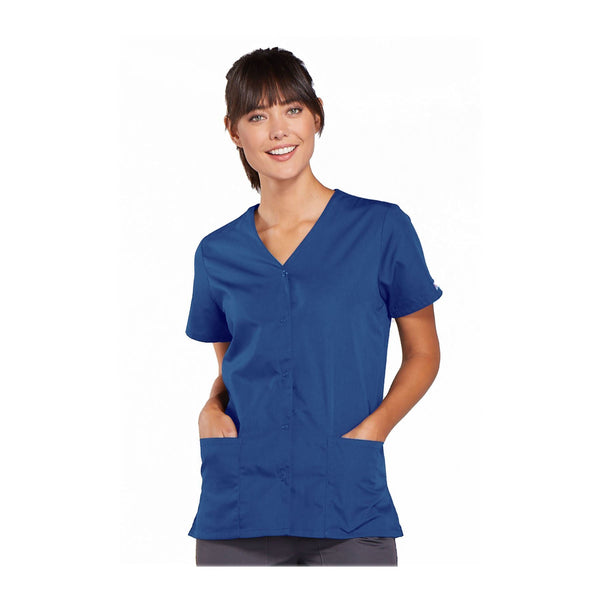 Cherokee Workwear Top WW Snap Front V-Neck Top Galaxy Blue Top