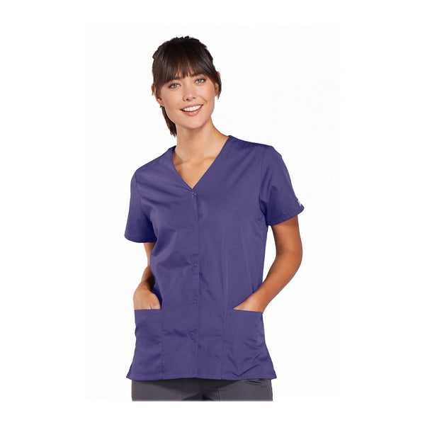 Cherokee Workwear Top WW Snap Front V-Neck Top Grape Top