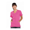 Cherokee Workwear Top WW Snap Front V-Neck Top Shocking Pink Top