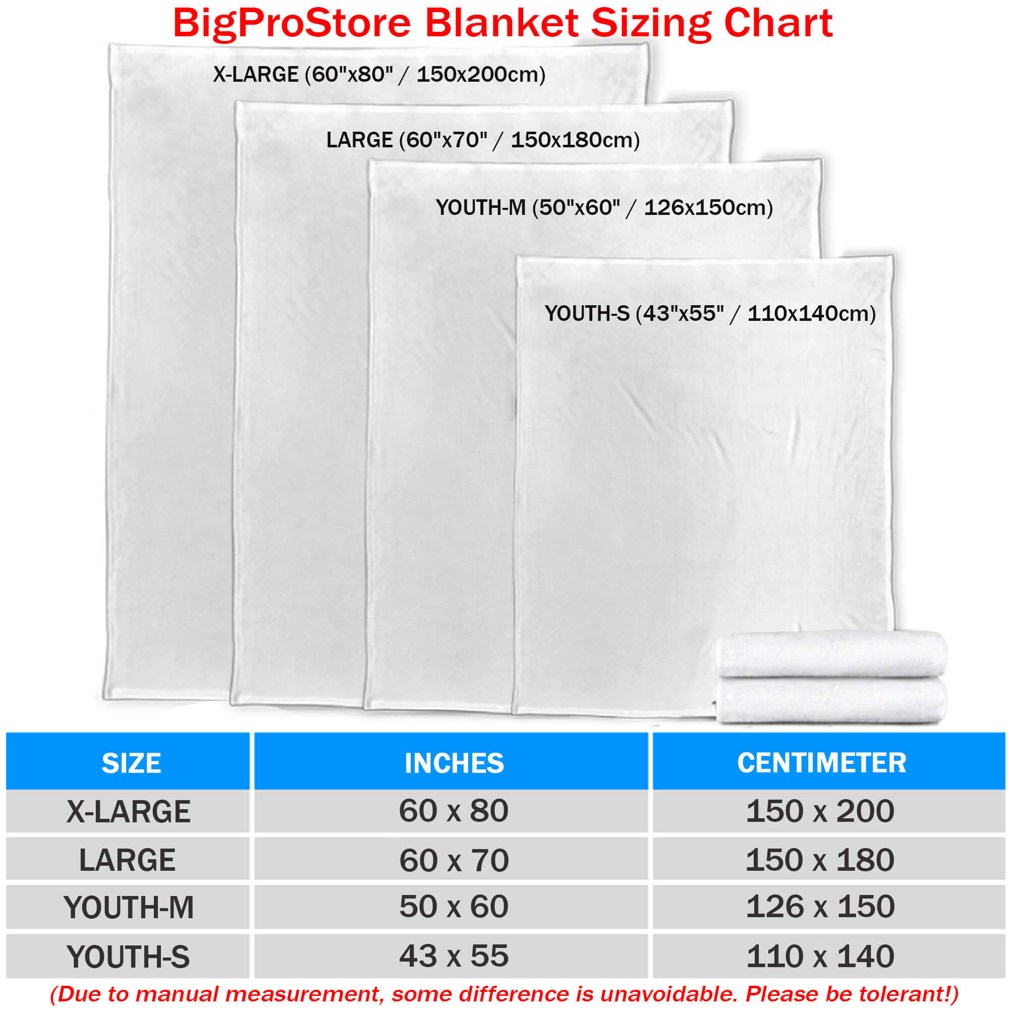 BigProStore Blanket Size Chart