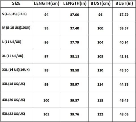 Dress Size Chart