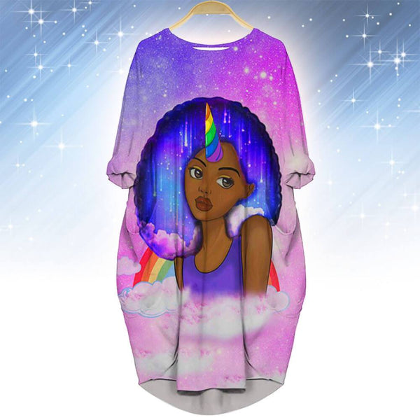 African American Dresses Cute Black Afro Lady Afro Natural Unicorn ...