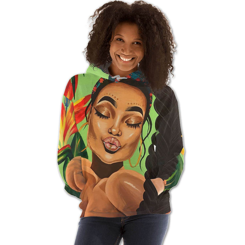 African Hoodie Beautiful Black Afro Lady All Over Print Womens Hooded ...
