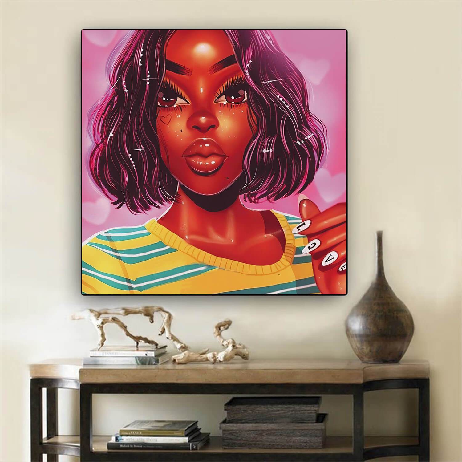 Framed Black Art Cute Girl With Afro African American Wall Art And Dec ...