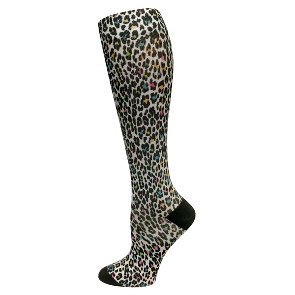 Prestige 12" soft comfort compression socks Leopard Print Cream