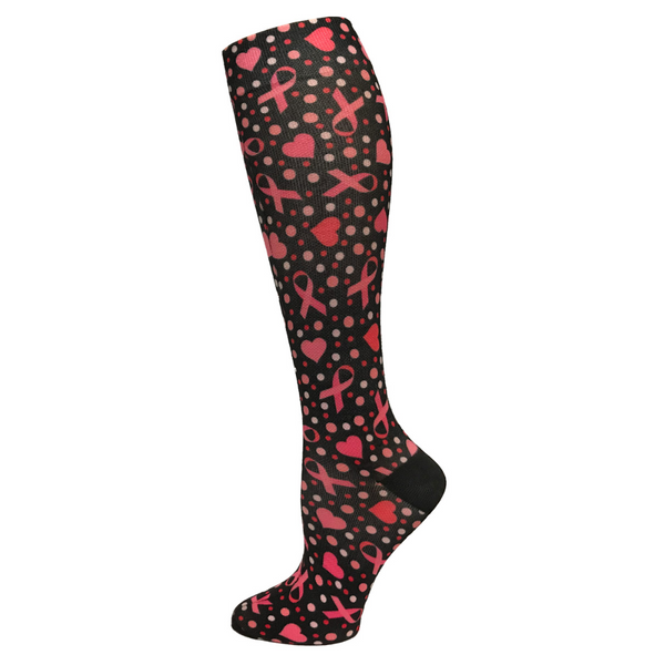 Prestige 12" soft comfort compression socks Ribbons and Hearts Black