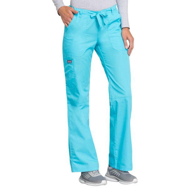 Cherokee Workwear 4020 Scrubs Pants Women's Low Rise Drawstring Cargo Turquoise M