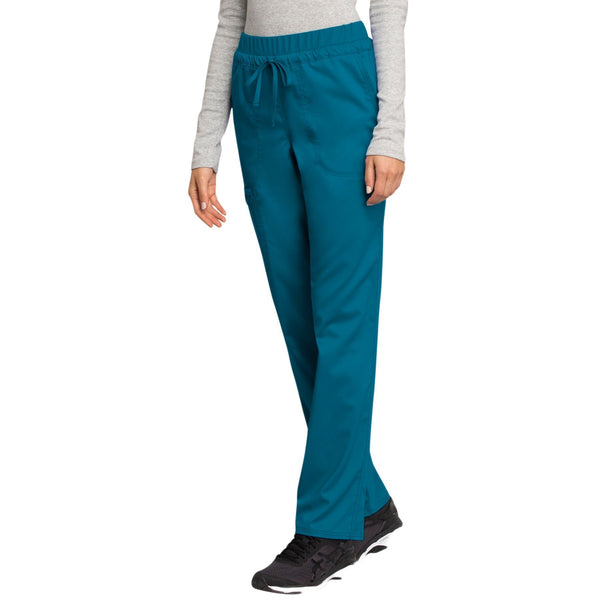 Cherokee Workwear Revolution WW105 Scrubs Pants Women's Mid Rise Tapered Leg Drawstring Caribbean Blue 4XL