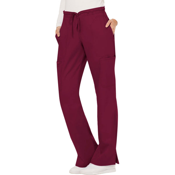 Cherokee Workwear Revolution WW120 Scrubs Pants Women's Mid Rise Moderate Flare Drawstring Wine 4XL