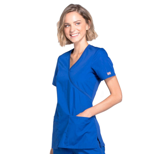 Cherokee Workwear WW650 Scrubs Top Women's Mock Wrap Galaxy Blue 4XL