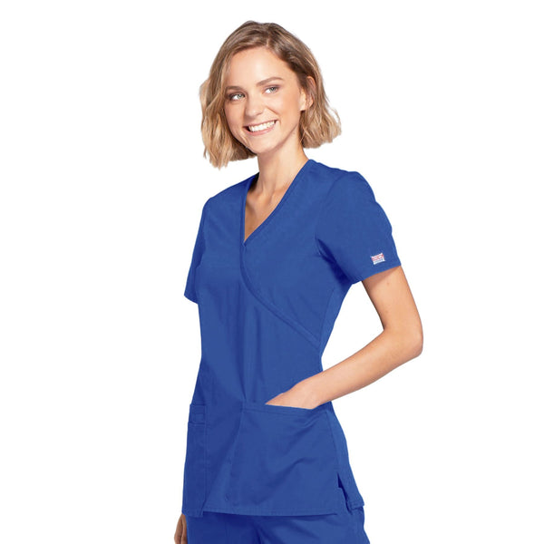 Cherokee Workwear WW650 Scrubs Top Women's Mock Wrap Royal 4XL