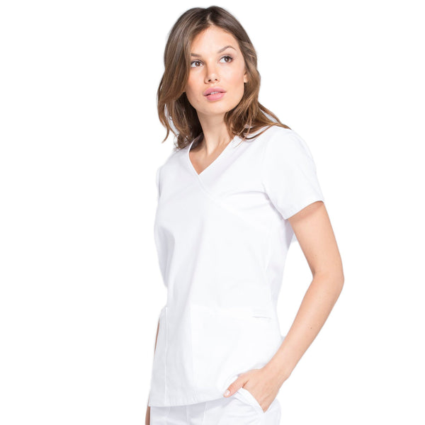 Cherokee Workwear Professionals WW655 Scrubs Top Women's Mock Wrap White 4XL