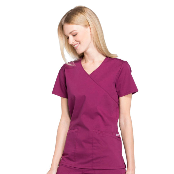 Cherokee Workwear Professionals WW655 Scrubs Top Women's Mock Wrap Wine 4XL