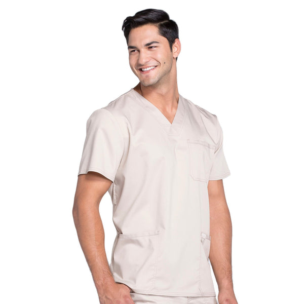 Cherokee Workwear Revolution WW670 Scrubs Top Men's V-Neck Khaki 5XL