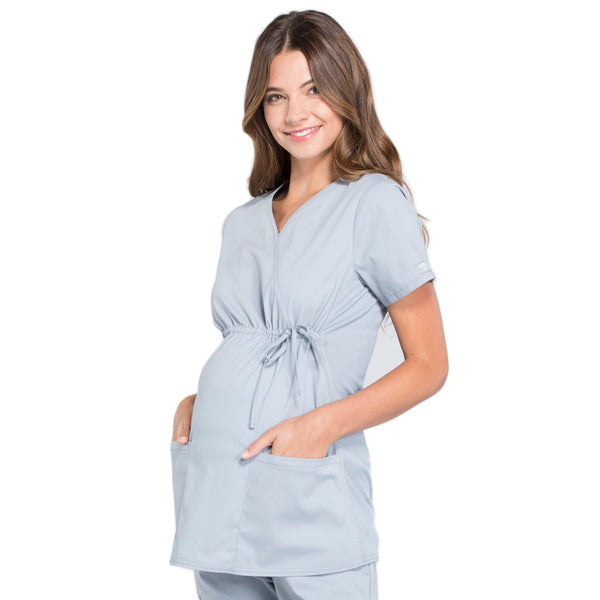 Cherokee Workwear Professionals WW685 Scrubs Top Maternity Mock Wrap Grey L