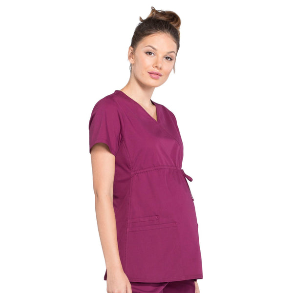 Cherokee Workwear Professionals WW685 Scrubs Top Maternity Mock Wrap Wine M