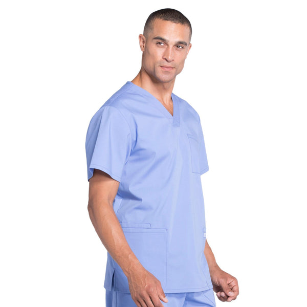 Cherokee Workwear Professionals WW695 Scrubs Top Men's V-Neck Ciel Blue L