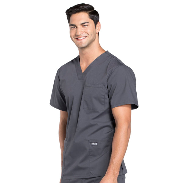 Cherokee Workwear Professionals WW695 Scrubs Top Men's V-Neck Pewter 4XL