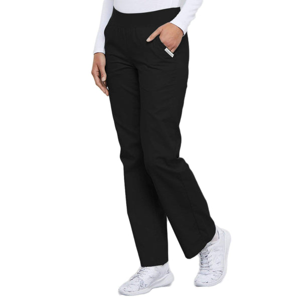 Cherokee Scrubs Pants Cherokee Flexibles 2085 Scrubs Pants Women's Mid Rise Knit Waist Pull-On Black