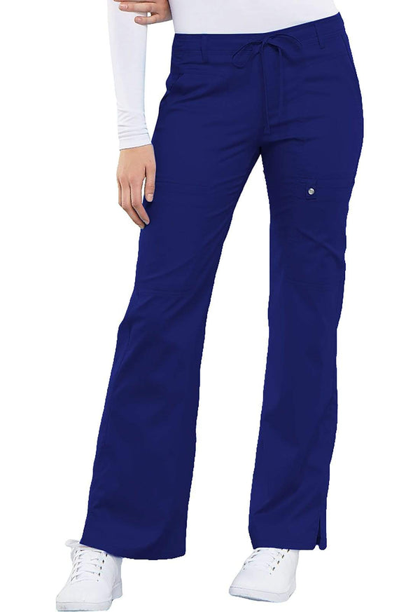 Cherokee Scrubs Pants L / Regular Length Cherokee Luxe 21100 Scrubs Pants Women's Low Rise Flare Leg Drawstring Cargo Galaxy Blue