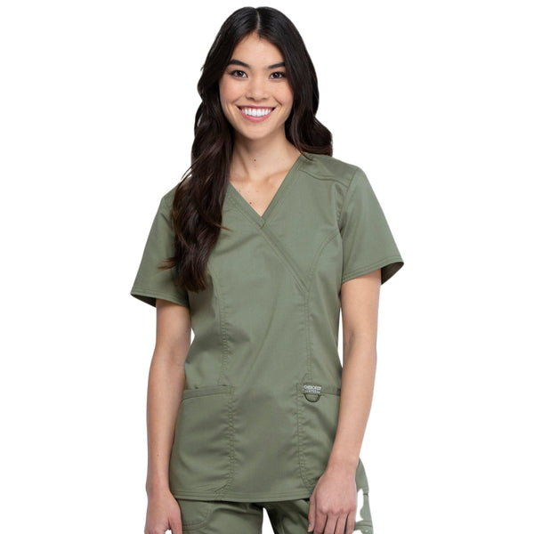 Cherokee Top 2XL Cherokee Revolution WW610 Scrubs Top Women Olive