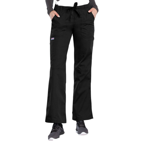 Cherokee Scrubs Pants Cherokee Workwear 4020 Scrubs Pants Women's Low Rise Drawstring Cargo Black