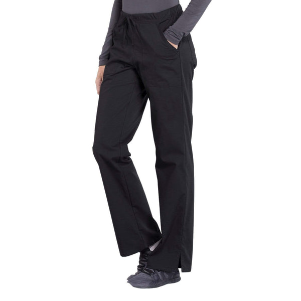 Cherokee Scrubs Pants Cherokee Workwear Professionals WW160 Scrubs Pants Women's Mid Rise Straight Leg Drawstring Black