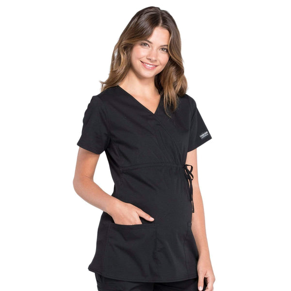 Cherokee Scrubs Top Cherokee Workwear Professionals WW685 Scrubs Top Maternity Mock Wrap Black