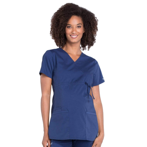 Cherokee Scrubs Top 2XL Cherokee Workwear Professionals WW685 Scrubs Top Maternity Mock Wrap Navy