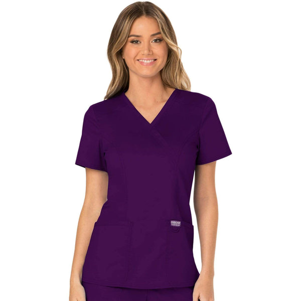 Cherokee Scrubs Top 2XL Cherokee Workwear Revolution WW610 Scrubs Top Women's Mock Wrap Eggplant