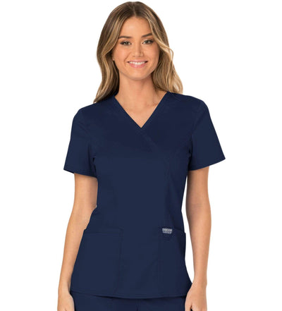 Cherokee Workwear Revolution WW610 Scrubs Top Women's Mock Wrap Navy