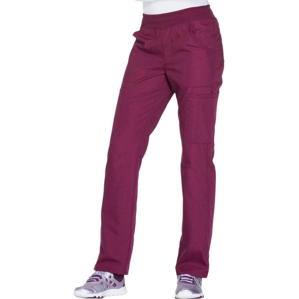 Cherokee Scrubs Pants Cherokee Workwear WW210 Scrubs Pants Women's Mid Rise Straight Leg Pull-on Cargo Wine