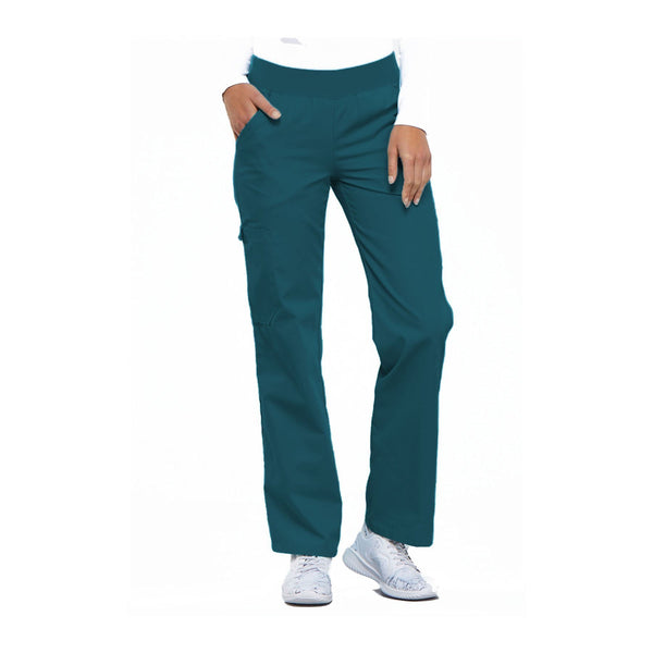 Cherokee Scrub Pants Flexibles (Tonal) Mid Rise Knit Waist Pull-On Pant Caribbean Pant
