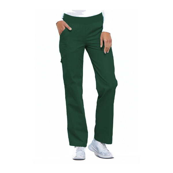 Cherokee Scrub Pants Flexibles (Tonal) Mid Rise Knit Waist Pull-On Pant Hunter Green Pant