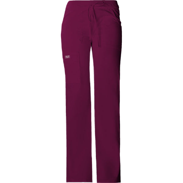 Cherokee Workwear Pant WW Core Stretch Contemporary Fit Low Rise Drawstring Cargo Pant Wine Pant