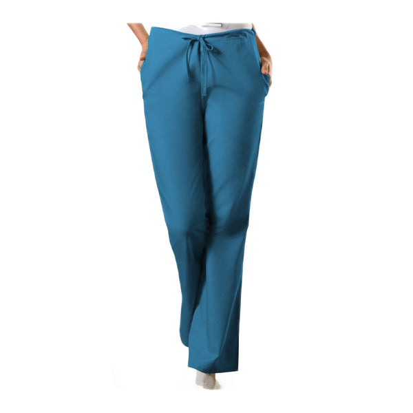 Cherokee Workwear Pant WW Natural Rise Flare Leg Drawstring Pant Caribbean Blue Pant