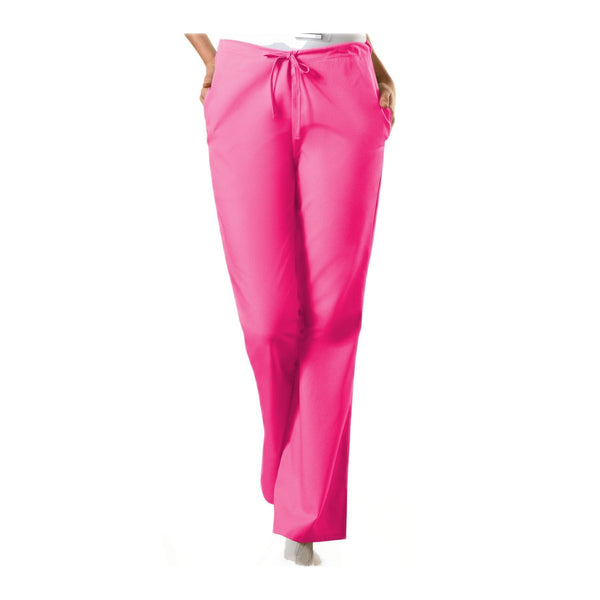 Cherokee Workwear Pant WW Natural Rise Flare Leg Drawstring Pant Shocking Pink Pant