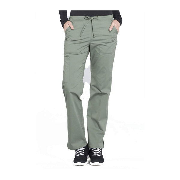 Cherokee Workwear Pant WW Professionals Mid Rise Straight Leg Drawstring Pant Olive Pant