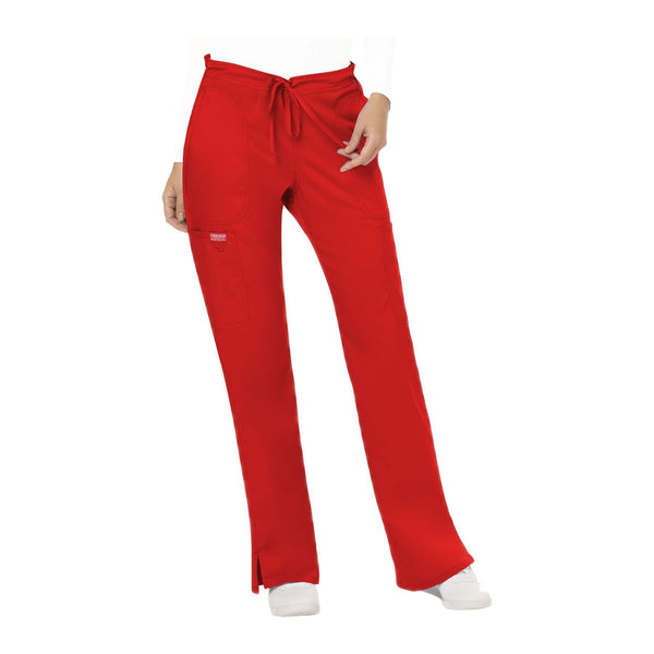 Cherokee Workwear Pant WW Revolution Mid Rise Moderate Flare Drawstring Pant Red Pant