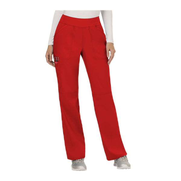 Cherokee Workwear Pant WW Revolution Mid Rise Straight Leg Pull-on Pant Red Pant