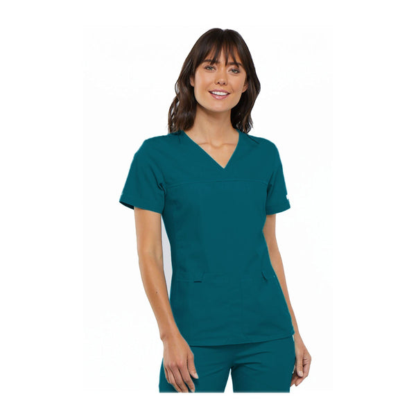 Cherokee Scrub Top Flexibles (Tonal) V-Neck Knit Panel Top Caribbean Top