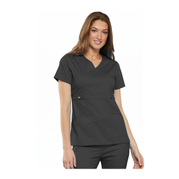 Cherokee Scrub Top Luxe Contemporary Fit Empire Waist Mock Wrap Top Pewter Top