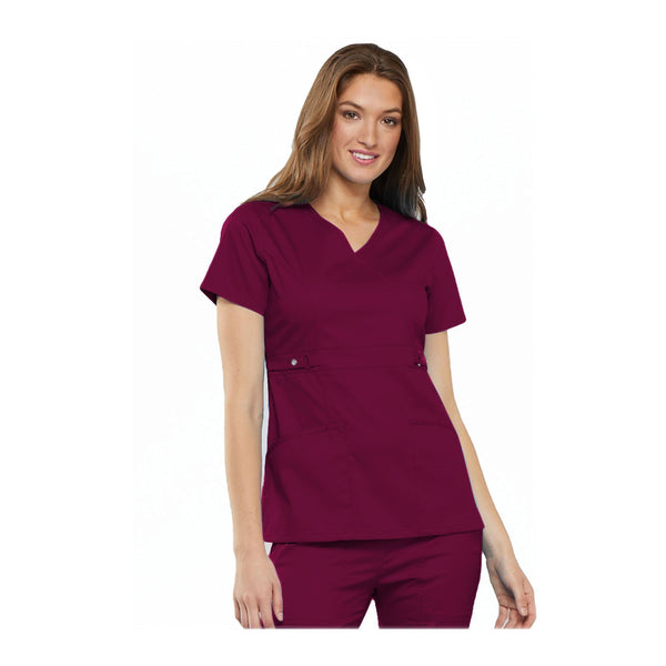 Cherokee Scrub Top Luxe Contemporary Fit Empire Waist Mock Wrap Top Wine Top